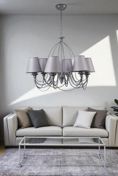 Lumexx BERFİN 6 LI GRİ HASIR GRİ ABAJRULU AVİZE ürün görseli