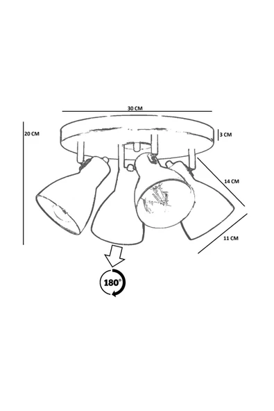 Lumexx OTİS 4 LÜ TEPSİLİ ESKİTME PLAFONYER AVİZE - Resim 4