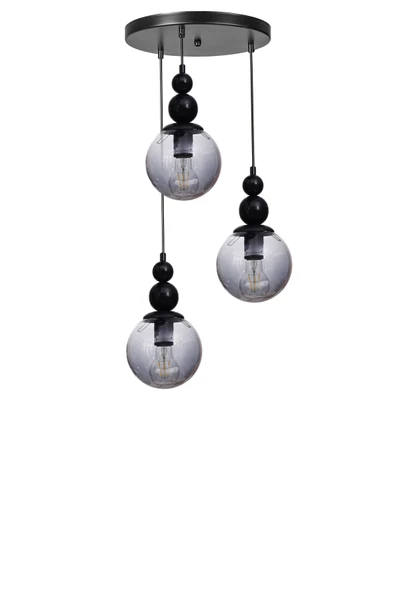 Lumexx YAREN 3 LÜ TEPSİLİ SİYAH FÜME CAMLI SARKIT - Resim 2