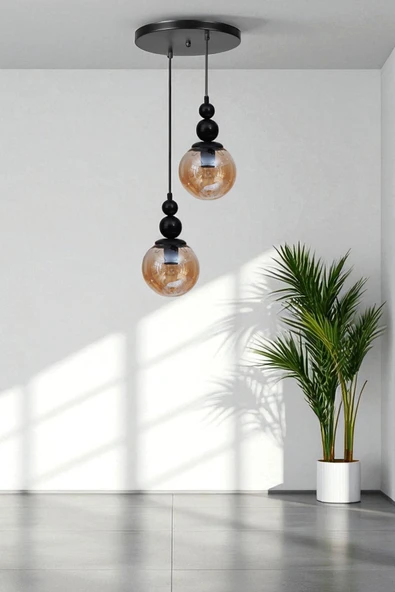 Lumexx YAREN 2 Lİ TEPSİLİ SİYAH BAL CAMLI SARKIT ürün görseli