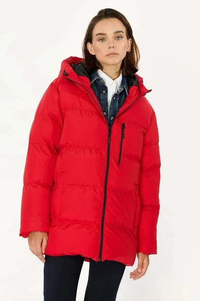 İçi Astarlı Su ve Rüzgar Geçirmez Cepli Kapüşonlu Kadın Mont - Resim 7