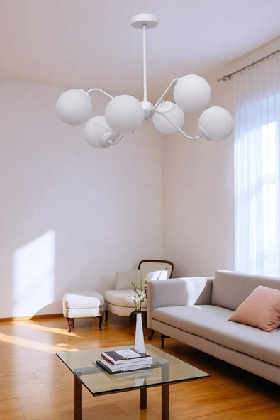 Lumexx YENİ AHTAPOT 6 LI BEYAZ CAMLI AVİZE ürün görseli