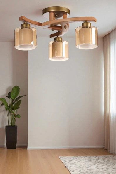 Lumexx WESTON 3 LÜ NATUREL ÇİFT CAMLI PLOFONYER AVİZE ürün görseli
