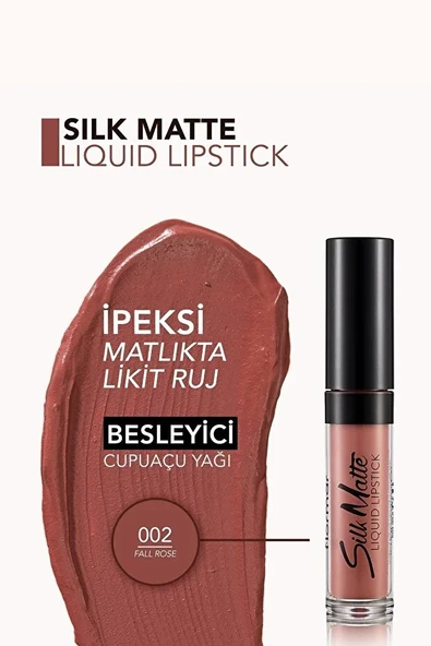 Flormar Silk Matte Yüksek Pigmentli & Mat Bitişli Nemlendirici Likit Ruj 002 FALL ROSE - 4
