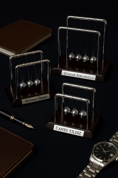 İsim Yazılı Kişiye Özel Newton Sarkaçı Metal Denge Topu Masaüstü Ofis Şık Dekoratif Hediye Büyük Boy - Resim 3