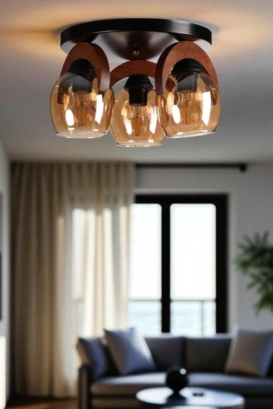 Lumexx HELENA 3 LÜ TEPSİLİ BAL CAMLI PLAFONYER AVİZE ürün görseli