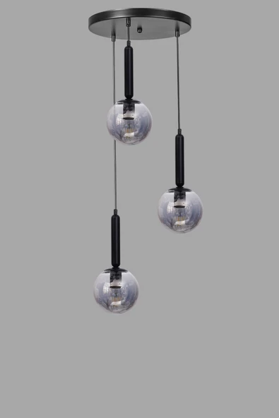 Lumexx SEZGİ 3 LÜ TEPSİLİ SİYAH FÜME CAMLI SARKIT - Resim 3