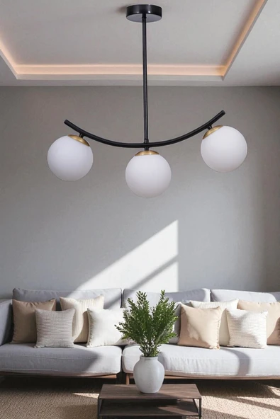 Lumexx VELVET 3 LÜ SİYAH BEYAZ CAMLI PLAFONYER AVİZE ürün görseli