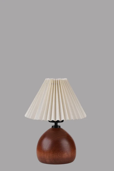 Lumexx CAMERON CEVİZ PİLELİ KREM ABAJURLU MASA LAMBASI - Resim 4