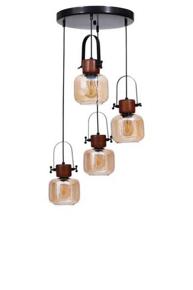 Lumexx MASAL 4 LÜ TEPSİLİ SİYAH BAL CAMLI SARKIT - Resim 2