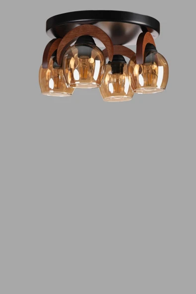 Lumexx HELENA 4 LÜ TEPSİLİ BAL CAMLI PLAFONYER AVİZE - Resim 3