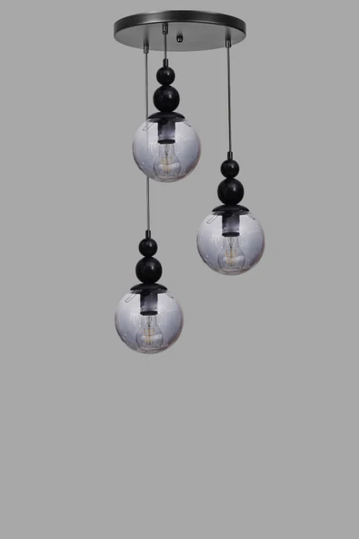 Lumexx YAREN 3 LÜ TEPSİLİ SİYAH FÜME CAMLI SARKIT - Resim 3