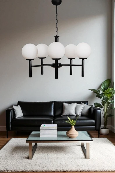 Lumexx LUKE 5 Lİ SİYAH BEYAZ CAMLI AVİZE ürün görseli