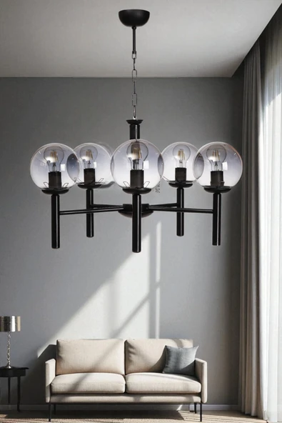 Lumexx LUKE 5 Lİ SİYAH FÜME CAMLI AVİZE ürün görseli