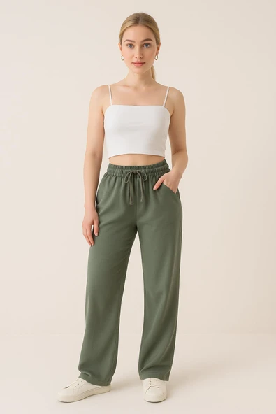 FASHION FRIENDS KADIN GENİŞ PAÇA KETEN PANTOLON 25Y0608K1 - 3