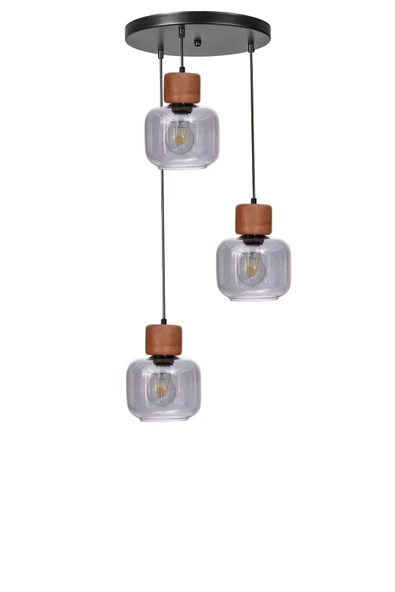 Lumexx LİDYA 3 LÜ TEPSİLİ SİYAH FÜME CAMLI SARKIT - Resim 2