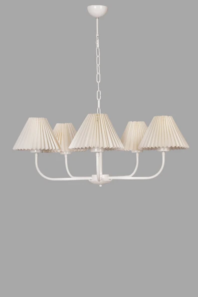 Lumexx APOLLO 5 Lİ BEYAZ PİLELİ KREM ABAJURLU AVİZE - Resim 3