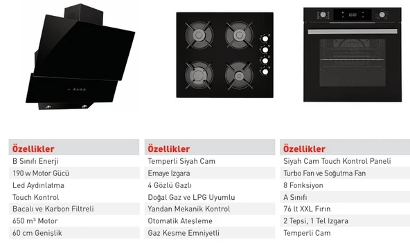 Alveus siyah cam dijital 3 lü ankastre set - Resim 2