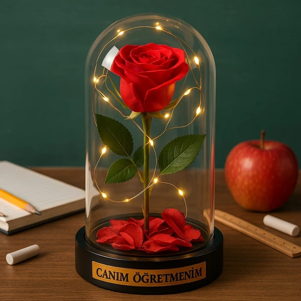 Sevgiliye Eşe Öğretmenler Gününe Anlam Katan Özel Fanusta Led Işıklı Canım Öğretmenim Hediye Biblosu - Resim 6
