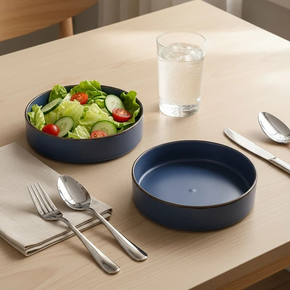 GÜRAL PORSELEN Ese Valeron 2 Adet 18 cm Salata Kasesi Mat Mavi 26L - Resim 3