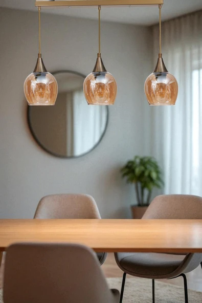 Lumexx ENZO 3 LÜ SIRALI ESKİTME BAL CAMLI SARKIT ürün görseli