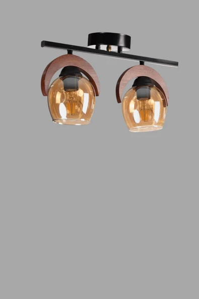 Lumexx HELENA 2 Lİ SIRALI BAL CAMLI PLAFONYER AVİZE - Resim 3