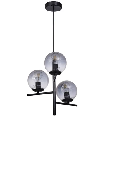 Lumexx TERRA 3 LÜ SİYAH FÜME CAMLI AVİZE - Resim 2