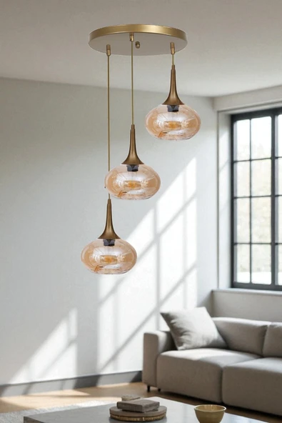 Lumexx ZARA 3 LÜ TEPSİLİ ESKİTME BAL CAMLI SARKIT ürün görseli