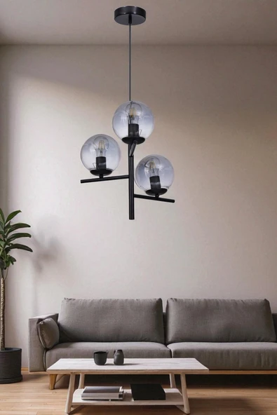 Lumexx TERRA 3 LÜ SİYAH FÜME CAMLI AVİZE ürün görseli