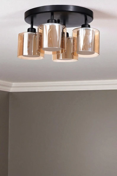 Lumexx YENİ SAHRA 4 LÜ TEPSİLİ SİYAH PLAFONYER AVİZE ürün görseli