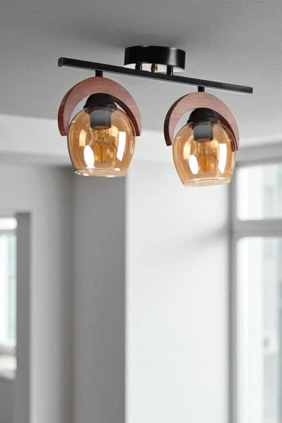 Lumexx HELENA 2 Lİ SIRALI BAL CAMLI PLAFONYER AVİZE ürün görseli