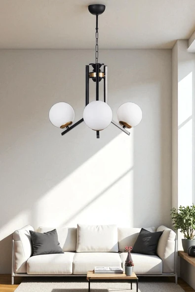 Lumexx YENİ RUBY 3 LÜ SİYAH BEYAZ CAMLI AVİZE ürün görseli