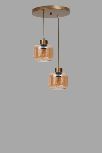 Lumexx PARLA 2 Lİ TEPSİLİ ESKİTME BAL CAMLI SARKIT - Resim 3