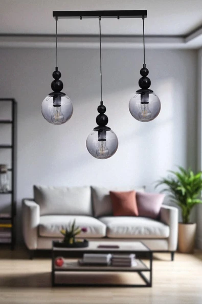 Lumexx YAREN 3 LÜ SIRALI SİYAH FÜME CAMLI SARKIT ürün görseli