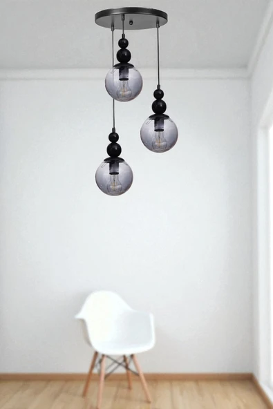 Lumexx YAREN 3 LÜ TEPSİLİ SİYAH FÜME CAMLI SARKIT ürün görseli