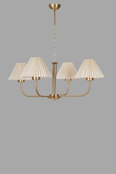 Lumexx APOLLO 4 LÜ ESKİTME PİLELİ KREM ABAJURLU AVİZE - Resim 3