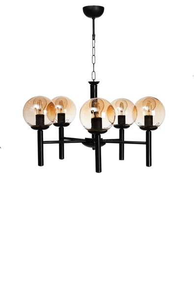 Lumexx LUKE 5 Lİ SİYAH BAL CAMLI AVİZE - Resim 2