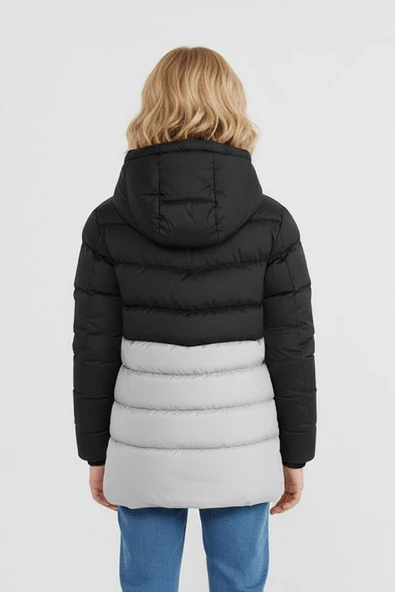 İçi Kürklü Su ve Rüzgar Geçirmez Kapüşonlu Kız Çocuk Mont - Resim 11