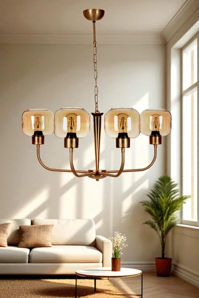 Lumexx APOLLO 4 LÜ ESKİTME BAL CAMLI AVİZE ürün görseli