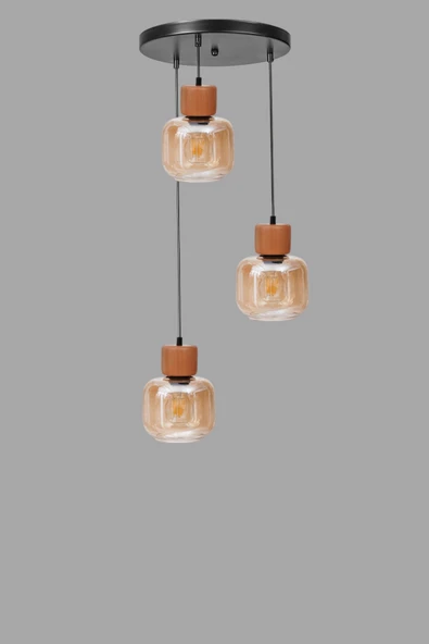 Lumexx LİDYA 3 LÜ TEPSİLİ SİYAH BAL CAMLI SARKIT - Resim 3