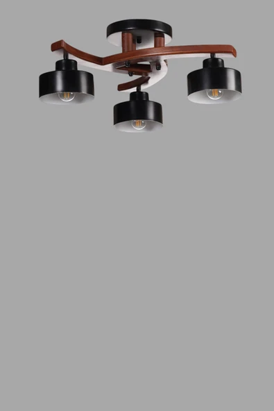 Lumexx WESTON 3 LÜ CEVİZ METAL BAŞLIKLI PLOFONYER AVİZE - Resim 3