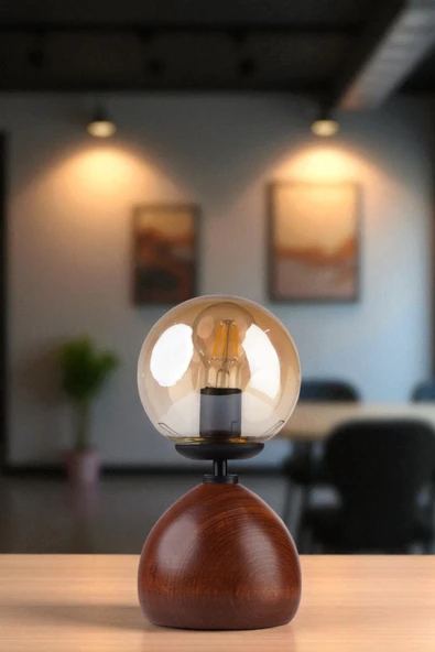 Lumexx CAMERON CEVİZ BAL CAMLI MASA LAMBASI ürün görseli