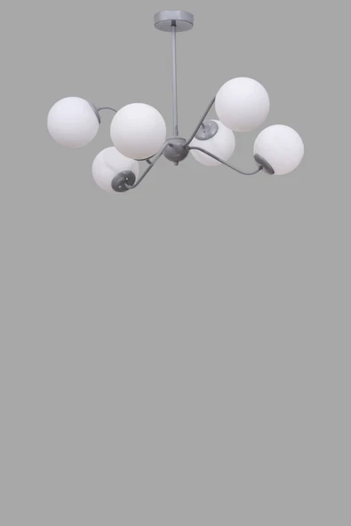 Lumexx YENİ AHTAPOT 6 LI GRİ BEYAZ CAMLI AVİZE - Resim 3