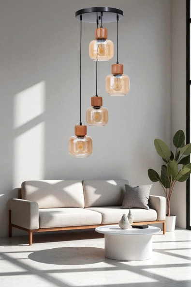 Lumexx LİDYA 4 LÜ TEPSİLİ SİYAH BAL CAMLI SARKIT ürün görseli