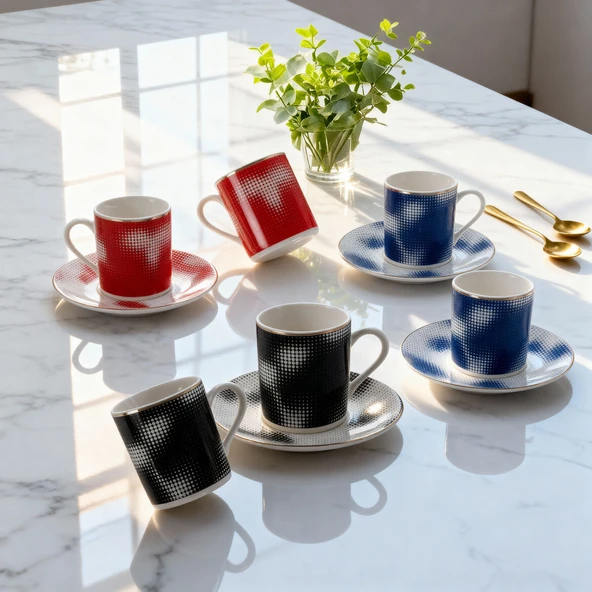 GÜRAL PORSELEN Camelia 12 Parça 6 Kişilik Kahve Fincan Takımı 62421 - Resim 3