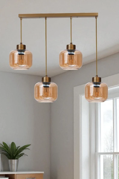 Lumexx PARLA 4 LÜ SIRALI ESKİTME BAL CAMLI SARKIT ürün görseli