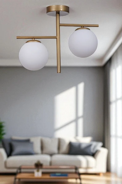 Lumexx TERRA 2 Lİ ESKİTME BEYAZ CAMLI PLAFONYER AVİZE ürün görseli