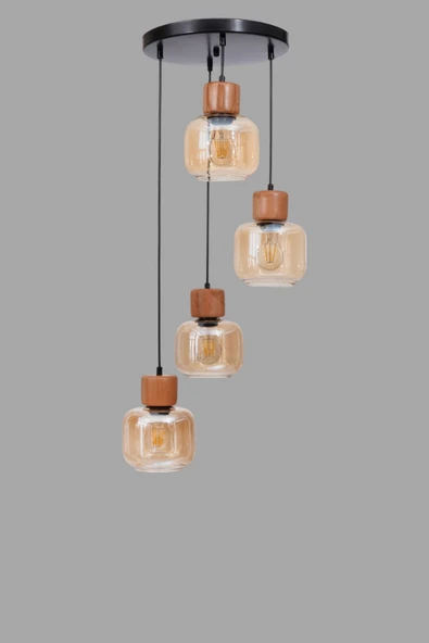 Lumexx LİDYA 4 LÜ TEPSİLİ SİYAH BAL CAMLI SARKIT - Resim 3