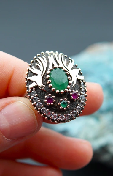 925 Ayar Gümüş ve Piriinç Kadın Yüzük sy00097 - Resim 5