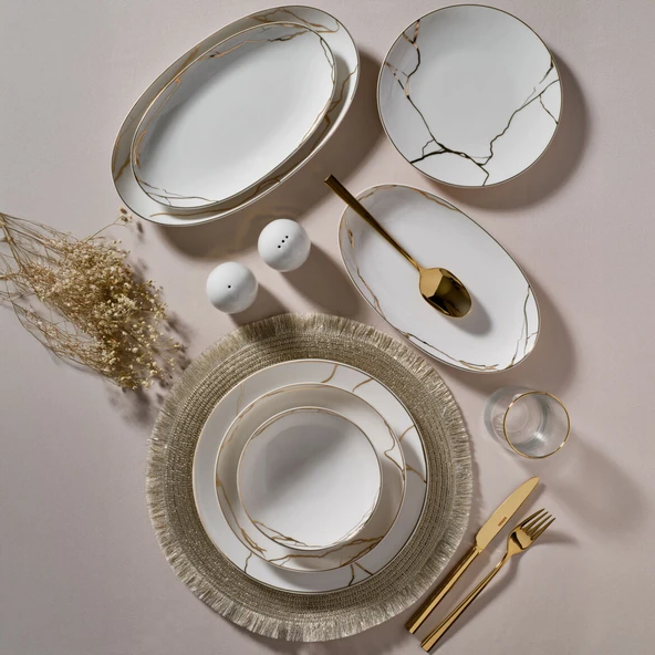 GÜRAL PORSELEN Camelia 54 Parça 12 Kişilik Yemek Takımı 6687 - Resim 2